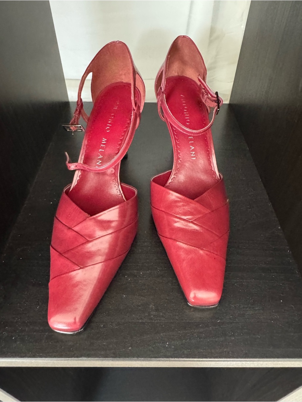 ANTONIO MELANI Red Pointed-Toe Ankle-Strap Pumps - Picture 1 of 4